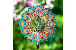 SteadyDoggie Moulin à Vent Flamme Mandala 30 cm – Acier Inoxydable 3D – Motif géométrique Artistique métallique découpé au Laser – Moulin à Vent à Suspendre, décoration de Jardin cinétique Artistique
