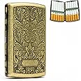 Everhype Mini Portable Cigarette Case | 12 Regular Sized Cigarette Holder | Vintage Carved Metal Design (Tang Grass)