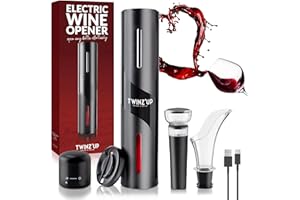 TWINZ'UP Cavatappi Elettrico Per Vino Ricaricabile 6 in 1 con Cavo USB, Taglia Capsula, Versatore, Tappo a Vuoto e Aeratore, Apribottiglie Elettrico - Regalo per Uomo, Appuntamenti e Amanti del vino