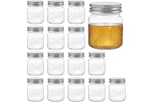 Lawei Set of 16 Mini Mason Jars - 60ml Ginger Shot Glasses Mouth Mason Jar with Lids Ideal Herbs and Spices Storage Glass Canning Jar for Drinks Jam Honey Favors Dessert