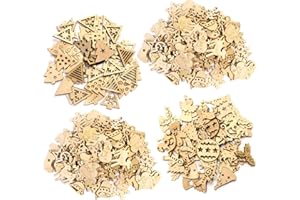 ToBeIT 200pezzi Mini ciondolo decorativo in legno, decorazione natalizia, mini albero di Natale, Babbo Natale, fiocchi di neve, dischi di legno, decorazione per fai da te, Natale (natur3)