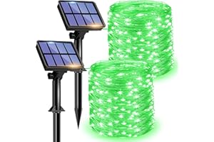 litogo [2 Pacchi] 12m 120 LED Verde Catena Luminosa Esterno, Luci Solari Esterno, Filo Luci Led 8 modalità Lucine da Esterno Decorative Per Giardino, Natale, Patio, Cortile, Matrimonio, Festa