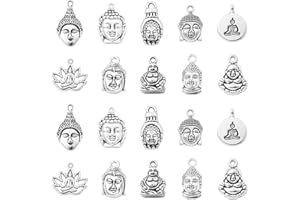 Stiesy 100Pcs 10 Styles Antique Religion Charms Tibetan Silver Buddhism Charms Buddha Lotus with Yoga Dangle Charms for Jewelry Making DIY Crafts Gift