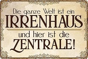 LUCKYLINDE 30 x 20 cm blaszana tabliczka, śmieszne powiedzenie, tabliczka biurowa, prezent dekoracyjny: Cały świat to dom wariatów, a tutaj jest centrala!