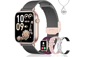 Iaret Reloj Inteligente Mujer, 1.83" Smartwatch con 4 Correas, Llamadas Bluetooth, Monitor Sueño/Ritmo Cardíaco/SpO2/Menstrual, 110+ Modos Deportivos Pulsera Actividad para iOS/Android, Oro Negro