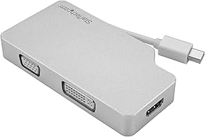 STARTECH.COM Adaptateur mini DisplayPort 3 en 1 - Dongle Hub Adaptateur Convertisseur Répartiteur Multiport d'Écran Audio-Vidéo : Mini DisplayPort (Mini DP/mDP) vers VGA, DVI ou HDMI - 4K (MDPVGDVHD4K)