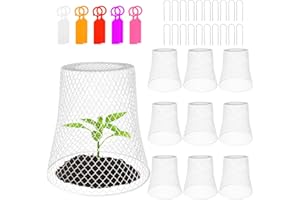 BANBAN 10 Set Chicken Wire Cloche Plant Protector Cover Metal Garden Cloche Dome Chicken Wire Protection Basket with Garden Stakes Labels for Keeping Rabbit Chicken Out (White)
