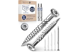 NIETFULLTHINGS 500 sztuk śrub tarasowych o długości 5 x 80 mm | idealne do desek tarasowych 35 mm | nierdzewna hartowana stal nierdzewna C1 | Torx 25 w zestawie 2 bity | wkręty do drewna z płaskim łbem wpuszczanym