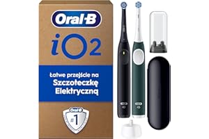 ‎ORAL-B Oral-B iO 2 DUO Night Black i Forest Green Szczoteczki elektryczne, 2 końcówki do szczoteczek elektrycznych, 1 etui podróżne, 1 podróżny uchwyt na końcówkę wymienną, stworzone w technologii Braun