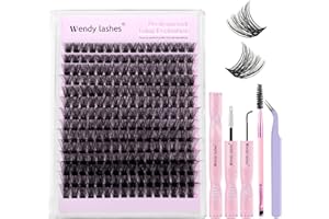 WENDY LASHES Lash Clusters Kit Natural Eyelashes Individual D-Curl Soft Cluster Lashes c3 10-18mm Mixed Russian DIY Lash Extension Kit with Lash Bond and Seal(FK/KIT-c3-D-Mix1018)