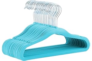 ‎AMAZON BASICS Amazon Basics dziecięce aksamitne, antypoślizgowe wieszaki na ubrania dla niemowląt i dzieci, 30 sztuk, kolor niebieski