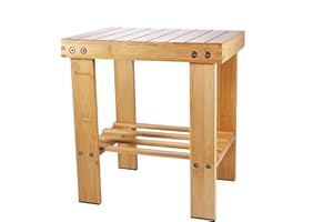 Yoassi Sgabello/Sedia/Panca Scarpiera Multifunzionale in Bambù Naturale con Ripiano per Ingresso Soggiorno Bagno Casa Spiaggia Picnic Giardino per Bambini e Adulti 31 * 24 * 34 cm (Taglia M)