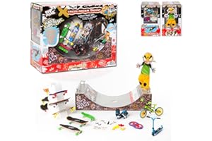 Grip and Tricks - Coffret Xtrem Rider avec 3 Finger Skates 1 Mini Vélo Freestyle 1 Paire de Finger Roller Skates 1 Finger Scooter 1 Rampe Halfpipe et Accessoires - Jouets à Doigt 25 pièces dès 6 Ans
