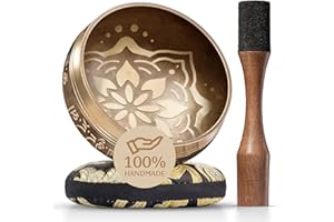 SILENT MIND Handmade Tibetan Etched Singing Bowl Set – Sound Bowl & Meditation Bowl with Cushion, Mallet & Guide – Mindfulness Gift Ideas – Relaxation Instruments – Portable Meditation Kit
