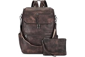 VINBAGGE Women's Small City Backpack Shoulder Bag Waterproof Leather Backpack Handbag Elegant Handbag Laptop Daypack for Travel Work School with Purse