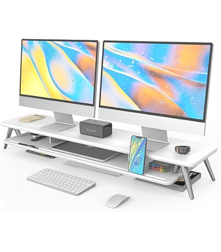 Fenge Clear Acrylic Dual Monitor Stand Riser with Metal Shelf, 108cm Wide U
