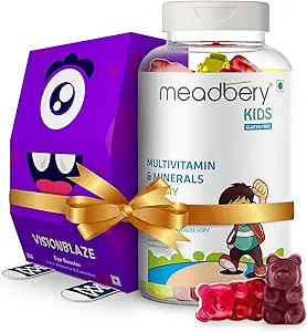 Meadbery Multivitamin & Mineral Gummy Bears + Vegan Omega Multivitamin Gummies for Kids (Combo Gift Pack), Gluten-Free Formula with DHA, Lutein & Astaxanthin for Health & Immunity, 30+30 Gummy Bears