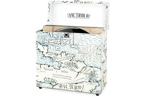 Victrola Vintage Vinyl Record Storage Carrying Case for 30+ Records, Retro Map