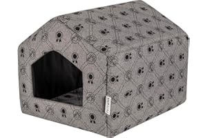 Petsona Pet House For Dogs Cats Foldable Shelter Bed For Animals Waterproof Washable With Removable Cushion Size M, Grey