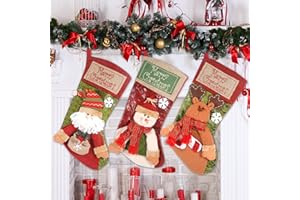 AMZJMT 3 Stück Weihnachtsstrumpf,Groß Nikolausstiefel zum Befüllen,Weihnachtsbaum Geschenktasche,3D Plüsch Elfen Nikolausstiefel erfekt für Kamin & Weihnachtsbaum