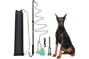 MOYUBATH Flirt Pole Dogs with Rope Ball and 2Pcs Chasing Tail Chewing Braided Cotton Rope Outdoor Interactive Tug Extendable Teaser Training Wand Pet Flirt Stick for Small Medium Large Dogs (82.5cm)