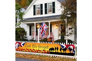 PAMBO Remembrance Decoration 50x300CM, Veterans Day Lest We Forget Banner Outside Outdoor Hanging Decor with 4 Brass Grommets