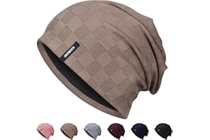 HAMUNI Slouch Beanie Hat for Men Women, Thin and Lightweight Jacquard Jersey Beanies, Chemo Headwear Hats, Running Hat, Slouchy Baggy Beanie, Unisex, Flexible, Classic Winter Summer Hats