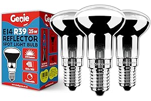 Genie 25W E14 Lava Lamp Bulb 230V (Pack of 3) R39 Reflector Glass Bulb Dimmable Warm White 2700K, Small Edison Screw (SES) Replacement Bulbs for Lava Lamp, Bubble Lamp or Spotlight