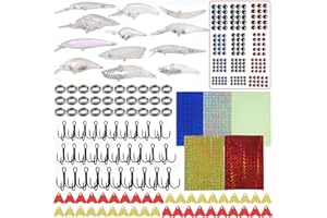 SHADDOCK Fishing Lure Making Kit, Fishing Lures Set Unpainted Fishing Lures Making Kit with Blank Crankbait Minnow Sinking Lures, Hooks, Split Rings, Laser Stickers, DIY Lures Making Tools
