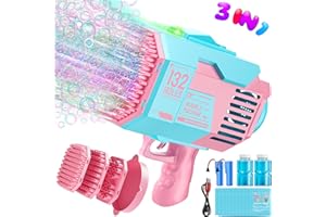 Hot Bee Pistola de Burbujas para Niños con Luz, Maquina Burbujas con 36/73/132 Agujeros, Burbujas de Jabon Niños, 2 Soluciones de Burbujas, Juguetes de Exterior/Fiesta/Boda para Niños Adultos