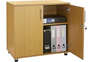 MMT FURNITURE DESIGNS LTD MMT Storage Cupboard, Storage Cabinet Desk Height 2 Door Lockable Bookcase 75cm Tall (Beech, 27kg)