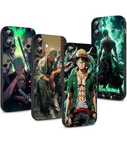 PBNDJVG IPhone 16 Hülle – 4-teiliges Anime Set Mit Zoro Gear 5 Design, TPU Silikon