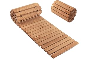 GIANTEX 245 cm Rollweg Holzweg Gartenweg, Ausrollbarer Gartenrollwege aus Tannenholz & Stahldraht, Garten Holz Weg, rustikaler dekorativer Holzsteg im Freien für Garten, Strandhochzeit (Breite 43 cm)
