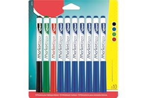 Maped - Boîte de 10 Feutres Effaçables à Sec Marker’Peps - Feutres pointes moyenne de 1,5mm - Coloris : Bleu x7, Noir x1, Rouge x1 et Vert x1