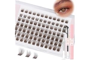 EMEDA Kit de Pestañas en racimo marrón, 8mm 10mm 12mm mix extensiones de pestañas individuales DIY con pegamento and seal y pinzas marrón oscuro Banda fina suave pestañas naturales (DB01)