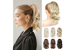 REECHO Ponytail Extensions, 14" Claw Clip in Ponytail Hair Extensions Curly Wavy Clip in Ponytail Natural Synthetic Fake Pony Tail Hair Pieces for Women