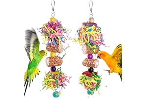 widenlise 2 Pcs Bird Toys, Bird Shredding Toys, Parrot Chewing Toys, Cockatiel Toys, Include Natural Corn Cob Bells, Hanging Foraging Shredder Toy for Parakeets Budgies, Conures, Finches, A