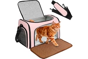 DSDCDJ Katttransportbox, vikbar transportbox för katter och hundar med plyschfodral och kylmatt av halmflätning – lämplig för alla årstider, idealisk för resor till veterinären, bil och flyg