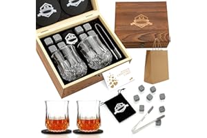 EXREIZST Juego de 2 Vasos de Whisky, Piedras de Whisky Reutilizables, Juego de 2 Vasos de Whisky, Caja de Madera Hecha a Mano, Regalo Hombre, Regalo para Mujer, Padrino, Piedras de Whisky, Regalo de Ginebra.