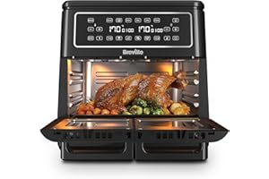 Breville Halo Flexi Air Fryer | Digital Dual Air Fryer Oven | 11L: Serves 10+ People | FryBakeGrillRoast & Reheat | 2400 W | Save £65 a Year on Energy Bills* | Black [VDF130]
