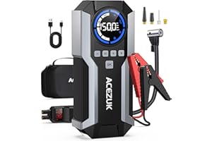 ACEZUK Starthilfe Powerbank 6000A 150PSI Kompressor (Bis Zu 10,0L Benzin Oder 8.0L Diesel) Auto Starthilfe LED-Taschenlampe, großen Bildschirm, Jumper Bildschirm