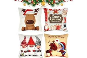 cykapu 4Pcs Christmas Cushion Cover, Christmas Decorations Pillow Covers Xmas Tree Snowflake Reindeer Santa Linen, Christmas Pillow Cover for Sofa Home Décor Xmas Gifts New Year Party, 45CM*45CM