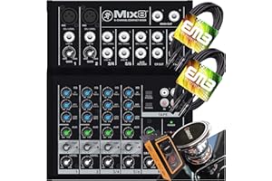 Mackie Mix8 8-Channel Compact Mixer with Pair of EMB XLR Cable and Gravity Magnet Phone Holder Bundle (2)