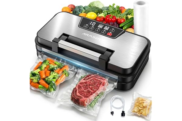 AIRMSEN 95 kPa Machine sous vide avec fonction gonflage, modes Sec/Humide, double scellage 30 cm, coupe-sac intégré, rouleau & bac amovible – conserve les aliments jusqu’à 8× plus longtemps