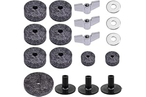 Cettkowns 18-Pack Cymbal Replacement Accessories Cymbal Felts Hi-Hat Clutch Felt Cymbal Sleeves Felt Hi Hat Cup with Base Wing Nuts and Cymbal Washer for Drum Set (Gray)