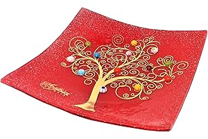 Sospiri Venezia Svuotatasche Albero della Vita in Vetro di Murano Murrine e Oro Idea Regalo Piatto Vassoio Decorativo Made Italy Portaoggetti Soprammobile Bomboniere Cerimonia 14x14 cm