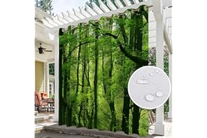 SK Studio Outdoor Vorhang Wetterfest, 2er Set Wasserdicht Sichtschutz Sonnenschutz mit Wasserfall-Walddruckmuster für Balkon Terrasse Veranda Stil 7, 230x270cm