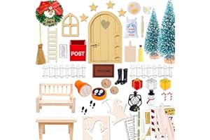 YUNSTK 52 Pcs Wichteltür Zubehör Weihnachten, Weihnachtswichtel Tür Set, Miniatur Elfentür Wichtelhaus Weihnachtsdeko, Wichteltür Komplettset mit Schneemann Weihnachtsbaum Kranz Wichtel Zubehör Baustelle