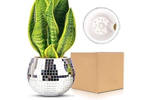 QIUMYANLOD Boule Disco Plante Pot,Disco Boule Facette Pot de Fleur,Cache Pot Boule Disco,Disco Jardiniere,Bol Disco,Vase Disco,Paillettes Argenté Mosaique Miroir Verre Disco Decor pour Cactus Succulent,4*5*5IN