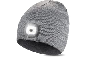 WEITOO Unisex 4 LED Lighted Beanie Cap, USB Rechargeable Running Hat Super Bright Hands Free Headlight Torch Hat, LED Hat for Running Hiking，Gifts for Dad Men Women